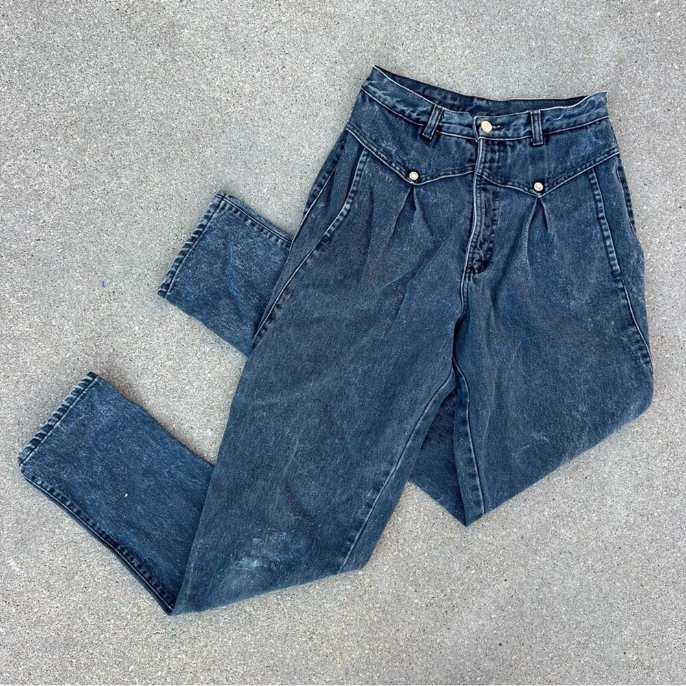 Vintage 80s Rockies hi rise flap fold over cowgirl western bareback Jeans black